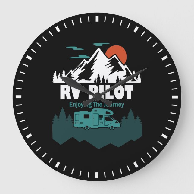 RV Pilot Camping Motorhome Travel Vacation Gift Large Clock (Front)