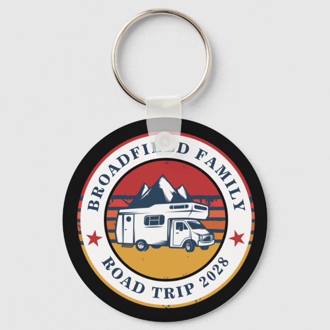 RV Road Trip Family Reunion Adventure Retro Key Ring (Front)