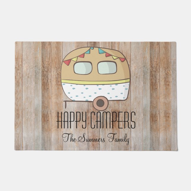 RV Trailer Happy Campers Personalised Family Doormat (Front)