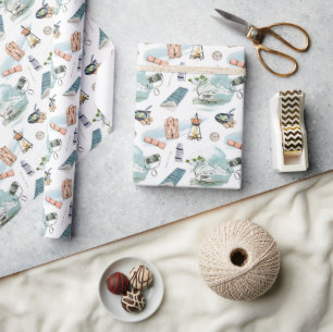 RV Truck Camper Forest Adventure Camping Pattern  Wrapping Paper