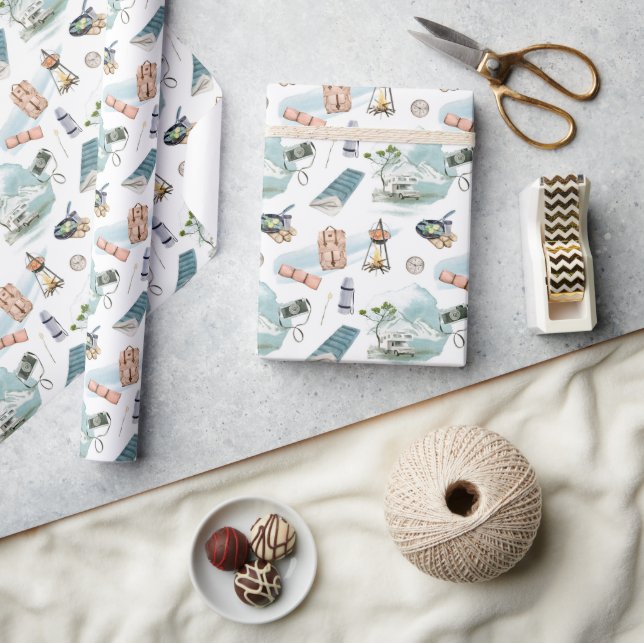 RV Truck Camper Forest Adventure Camping Pattern  Wrapping Paper (Crafts)
