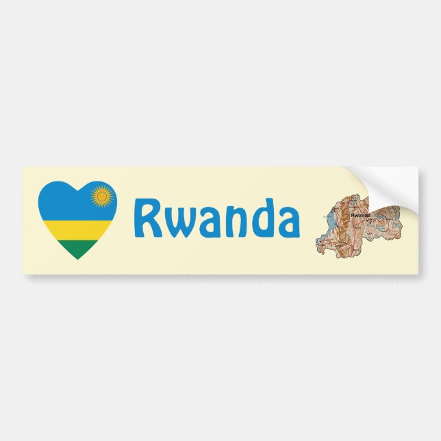 Rwanda Flag Heart + Map Bumper Sticker (Front)