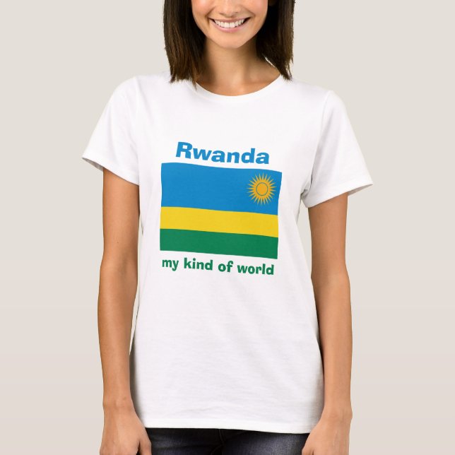 Rwanda Flag + Map + Text T-Shirt (Front)