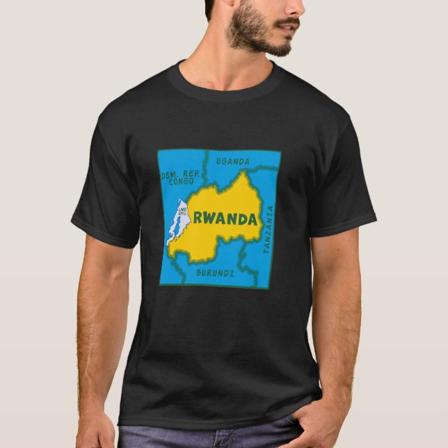 Rwanda Map in flag colours. Surrounding countries T-Shirt (Front)