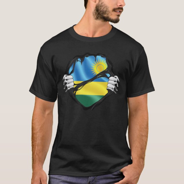 Rwanda Pure Roots Flag Black T-Shirt (Front)