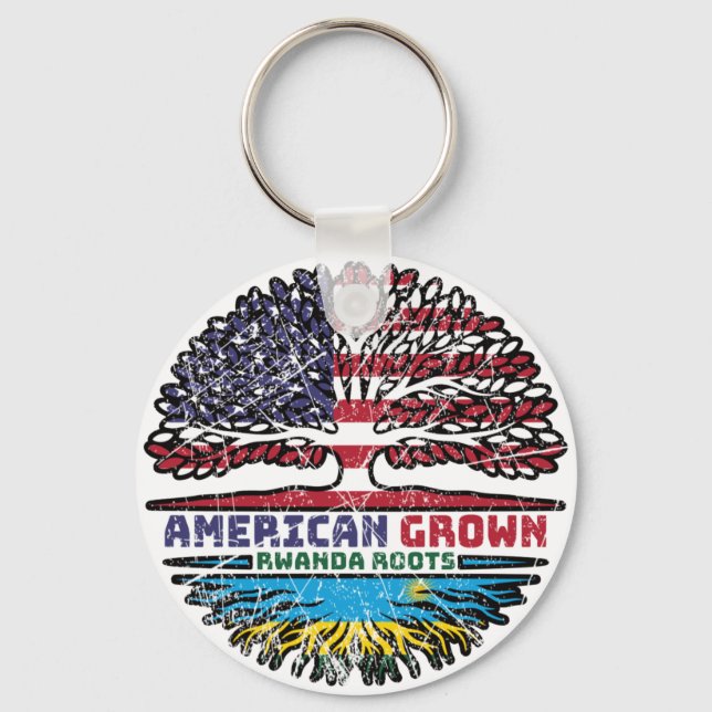 Rwanda Rwandan American USA Tree Roots Flag Key Ring (Front)