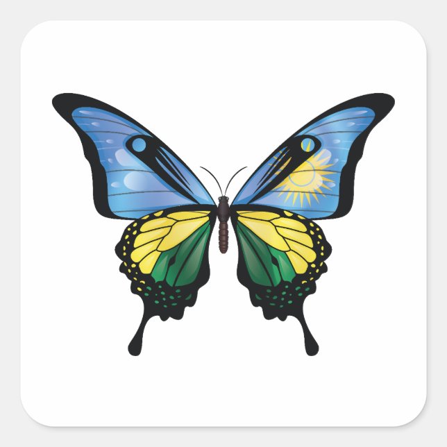 Rwanda Swallowtail Butterfly Flag Square Sticker (Front)
