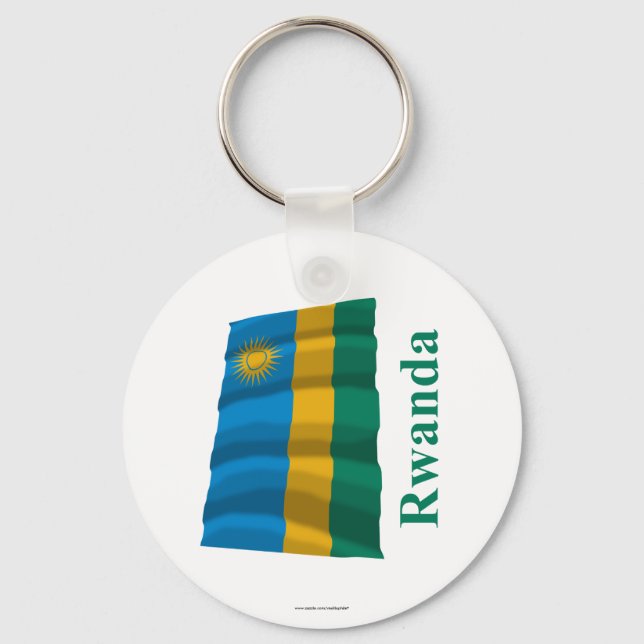 Rwanda Waving Flag with Name Key Ring (Front)