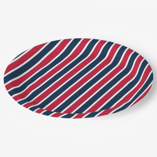 RWB Baseball Coord Stripes 1-PAPER PARTY PLATES