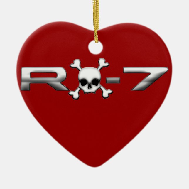 RX7 with a skull Ceramic Tree Decoration (Front)