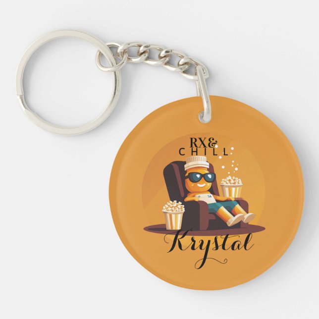 Rx & Chill | Funny Pharmacy Tech Names Key Ring (Front)