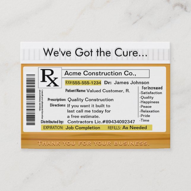 RX Cure Customised Sales Card (Front)