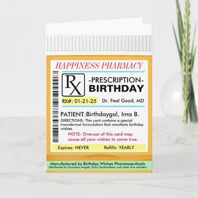 RX Prescription for BIrthdays Card (Front)