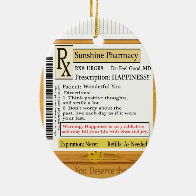 RX Prescription for Happiness Ceramic Tree Decoration (Back)
