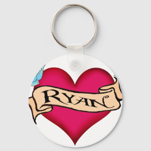 Ryan - Custom Heart Tattoo T-shirts & Gifts Key Ring
