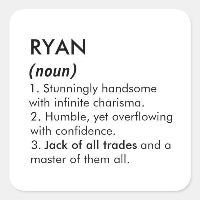 Ryan name, Editable name, Custom name Square Sticker (Front)