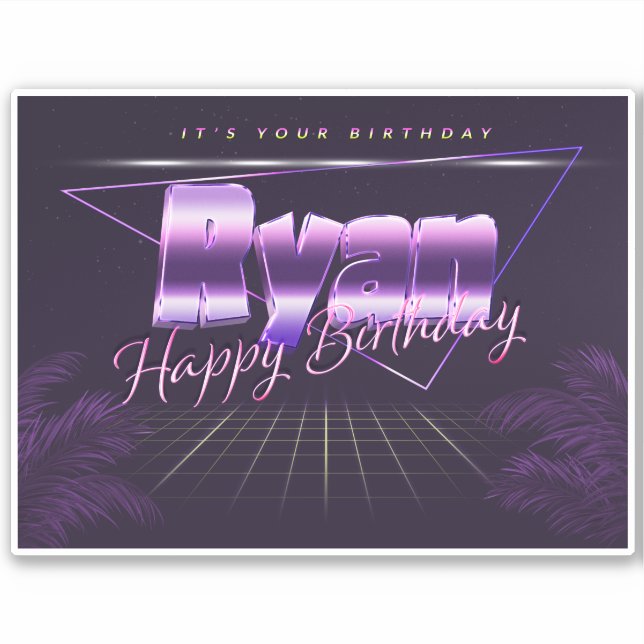 Ryan Name First name lila retro Sticker Birthday (Front)