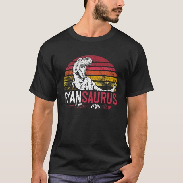 Ryan Saurus Funny Personalized Dinosaur T Rex Name T-Shirt (Front)