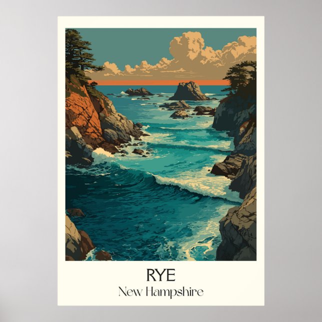 Rye New Hampshire Coastal Rocks Poster (Front)