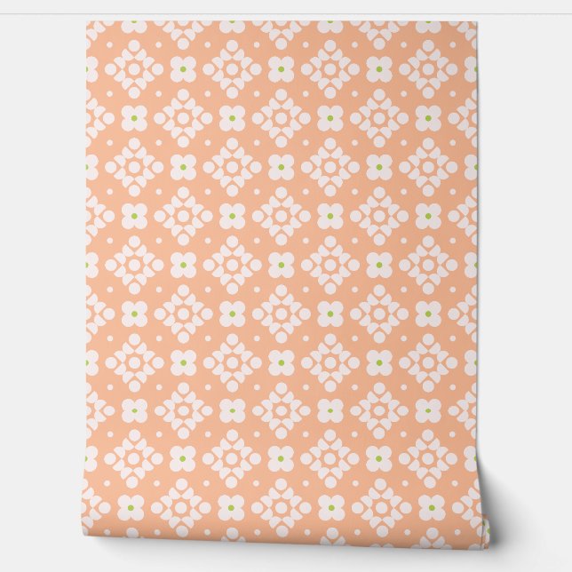 (S) 2502220A Geometric Floral Pattern Green Dots Wallpaper (Unrolling)