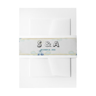 S & A Minimalist Blue Floral Wedding Belly Band Invitation Belly Band
