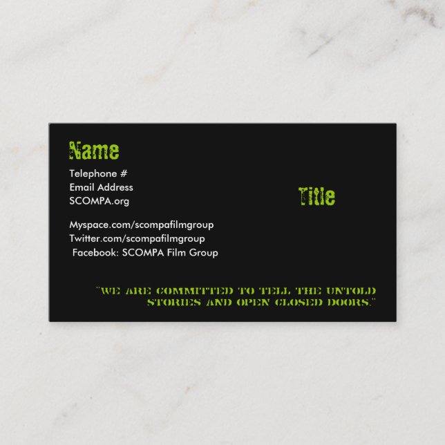 S.C.O.M.P.A. Business Cards (Front)