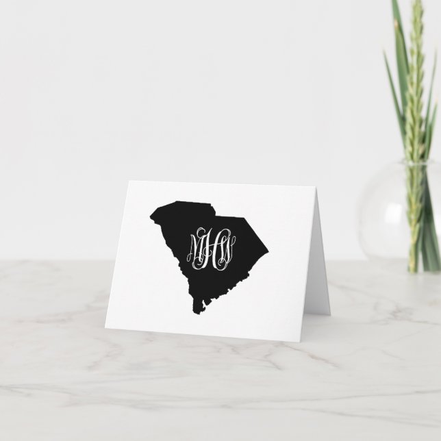 S Carolina Black White Vine Monogram DIY BG Thank You Card (Front)