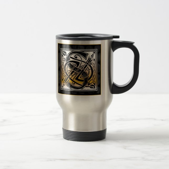 S "Celtic Black Stone" Monogram Travel Mugs (Right)