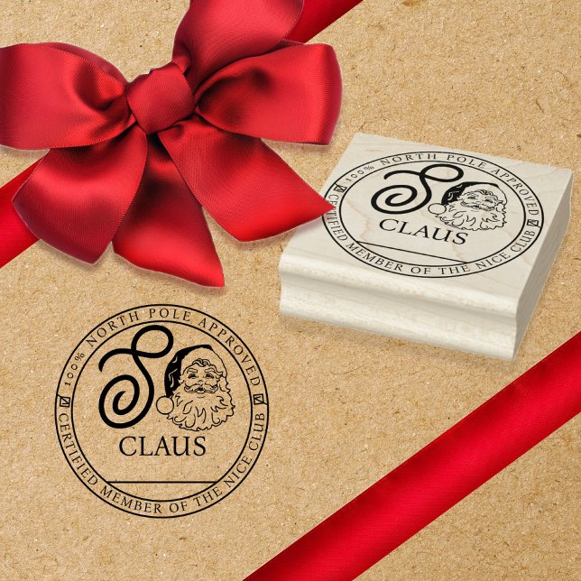 S Claus North Pole Approved Member Nice Club Rubber Stamp (Make someone feel special with this giftwrap or letter "S Claus" stamp!  Just write in the name.)
