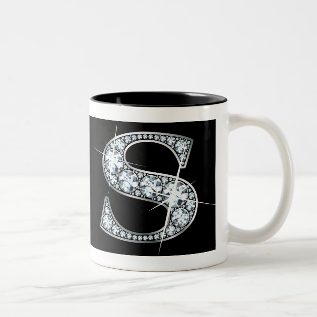 "S" Diamond Bling on Black Mug (Right)
