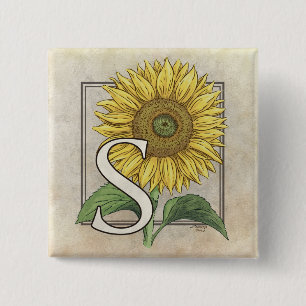 S for Sunflowers Monogram Art 15 Cm Square Badge