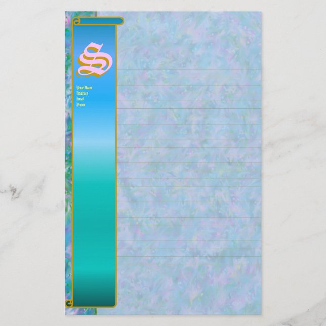 S Initial "Blue Garden" Initial Fine Lined Stationery (Front)