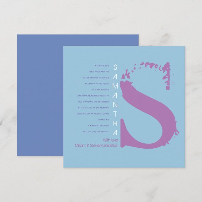 S Initial Collection Bat Bar Mitzvah Invitation (Front/Back)