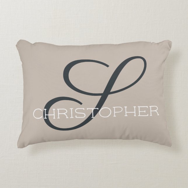 S Initial Custom Name Calligraphy Tan Taupe Chic Decorative Cushion (Front)