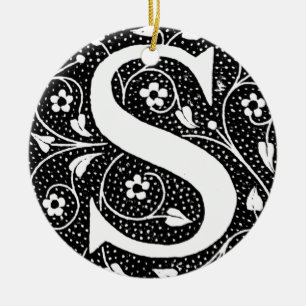 S initial vintage floral ceramic tree decoration