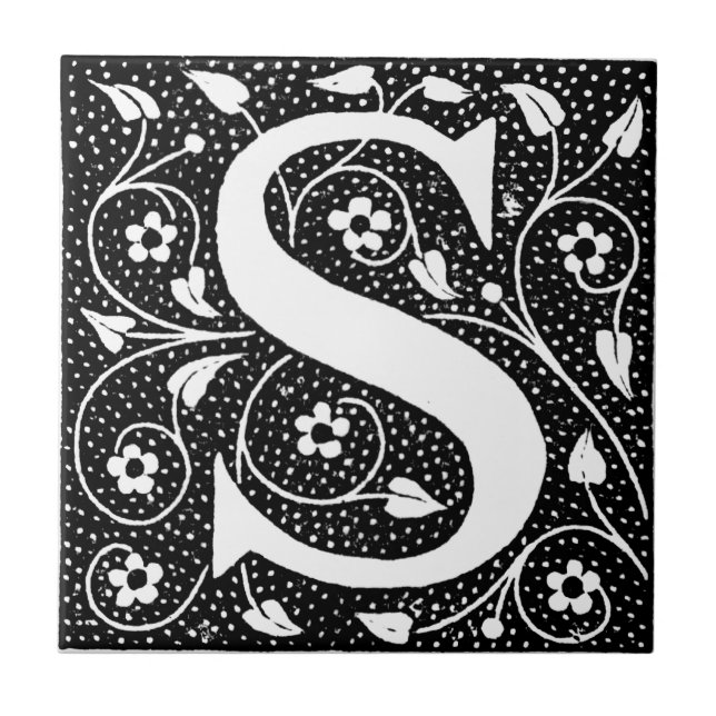 S initial vintage floral tile (Front)