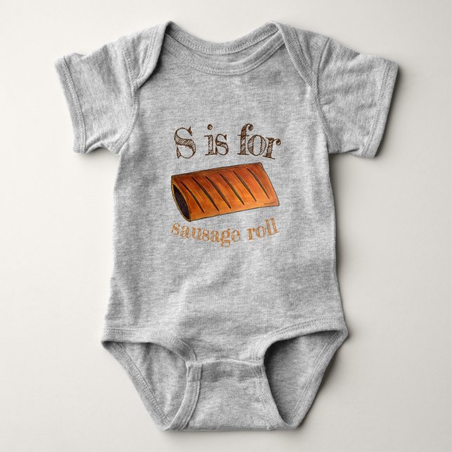 S is for Sausage Roll British Savoury Pastry Snack Baby Bodysuit (Front)