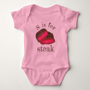 S is for STEAK Rare Meat Foodie Alphabet ABCs Baby Bodysuit