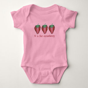 S is for Strawberry Red Strawberries Fruit ABCs Baby Bodysuit