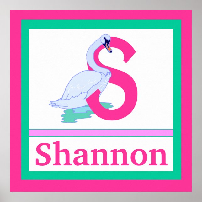 S is for Swan and Girl Name Wall Art for Kids (Front)