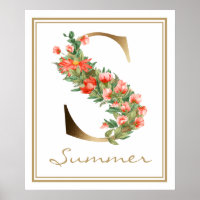 S Letter Gold Monogram Orange Flowers