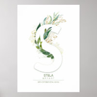 S Letter Monogram Gold Greenery Foliage Chic