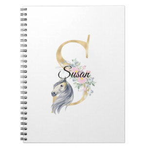 S letter personalised name monogram with horse notebook
