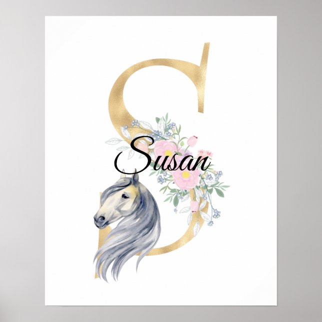 S letter personalized name monogram with horse  po poster (Front)