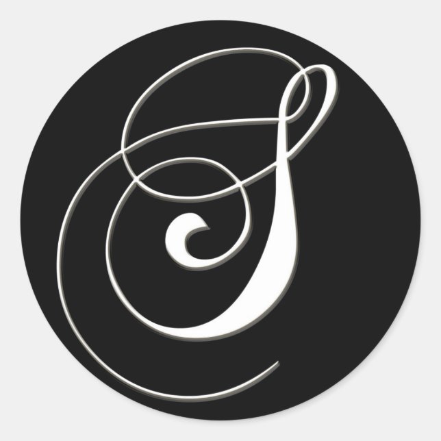 S monogram - elegant black and white classic round sticker (Front)
