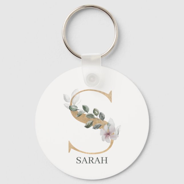 S Monogram Floral Personalised Key Ring (Front)