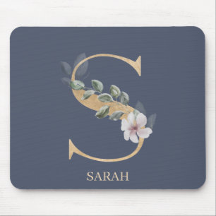 S Monogram Floral Personalised Mouse Pad