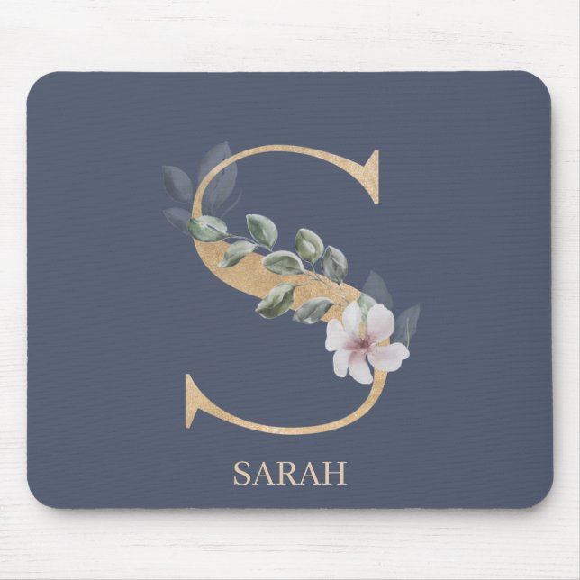 S Monogram Floral Personalised Mouse Pad (Front)