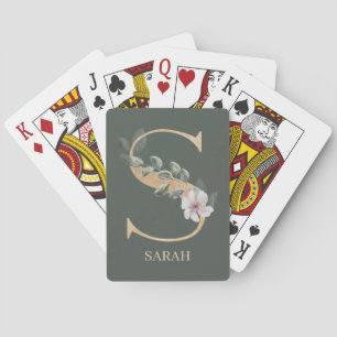 S Monogram Floral Personalised Playing Cards