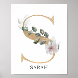 S Monogram Floral Personalised Poster